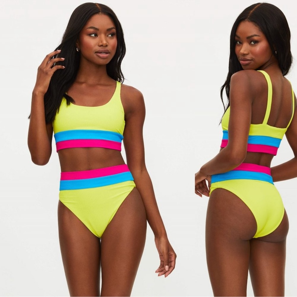 NEW BEACH RIOT mackenzie bikini top in retro brights colorblock